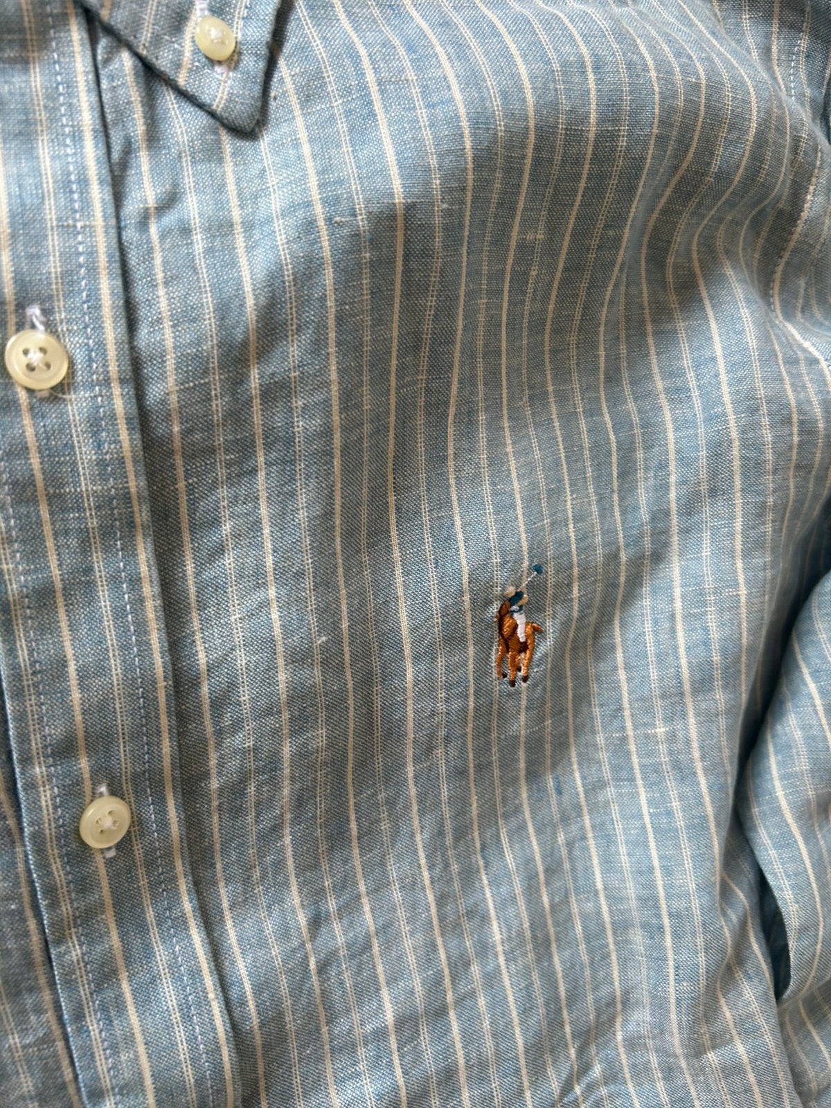 Ralph lauren linnen blouse gestreept lichtblauw maat L, Ophalen of Verzenden, Nieuw, Blauw, Halswijdte 41/42 (L)