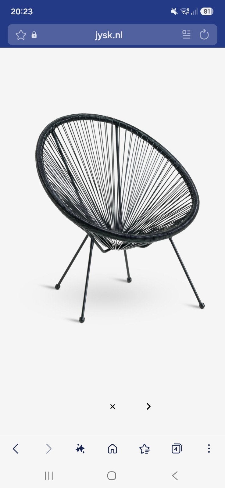 2x draadstoel jysk Ubberup zwart lounge stoel, Ophalen, Gebruikt, Metaal