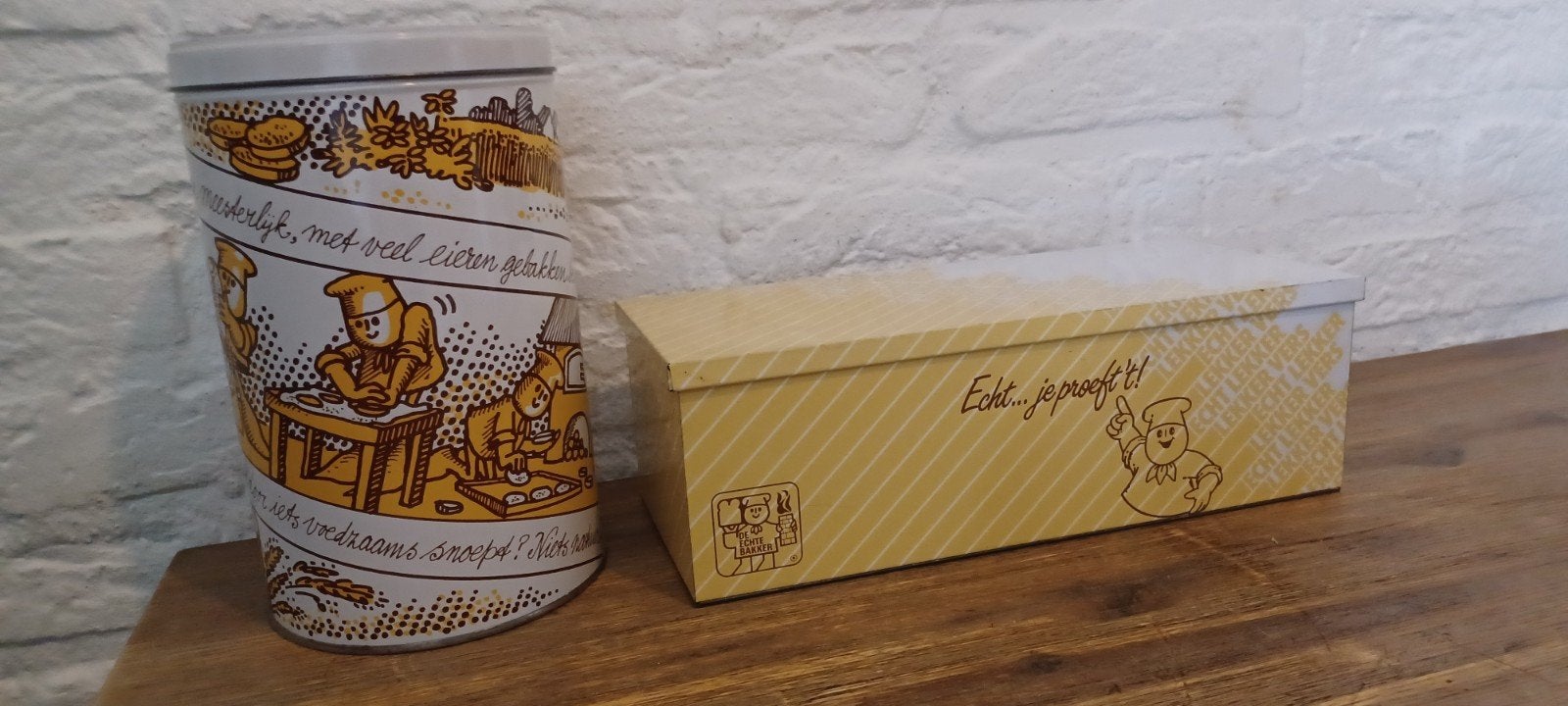 Vintage Beschuitbus en Koekblik - De Echte Bakker, Verzamelen, Ophalen of Verzenden