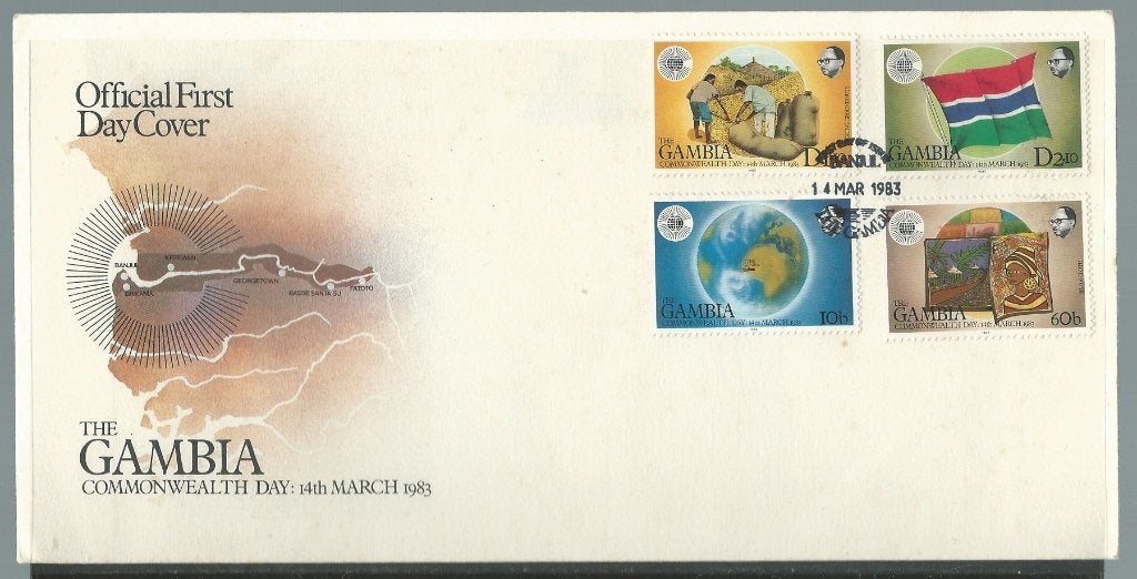 GAMBIA 1983 Commonwealth Day op onbeschreven FDC., Verzenden, Overige landen, Gestempeld