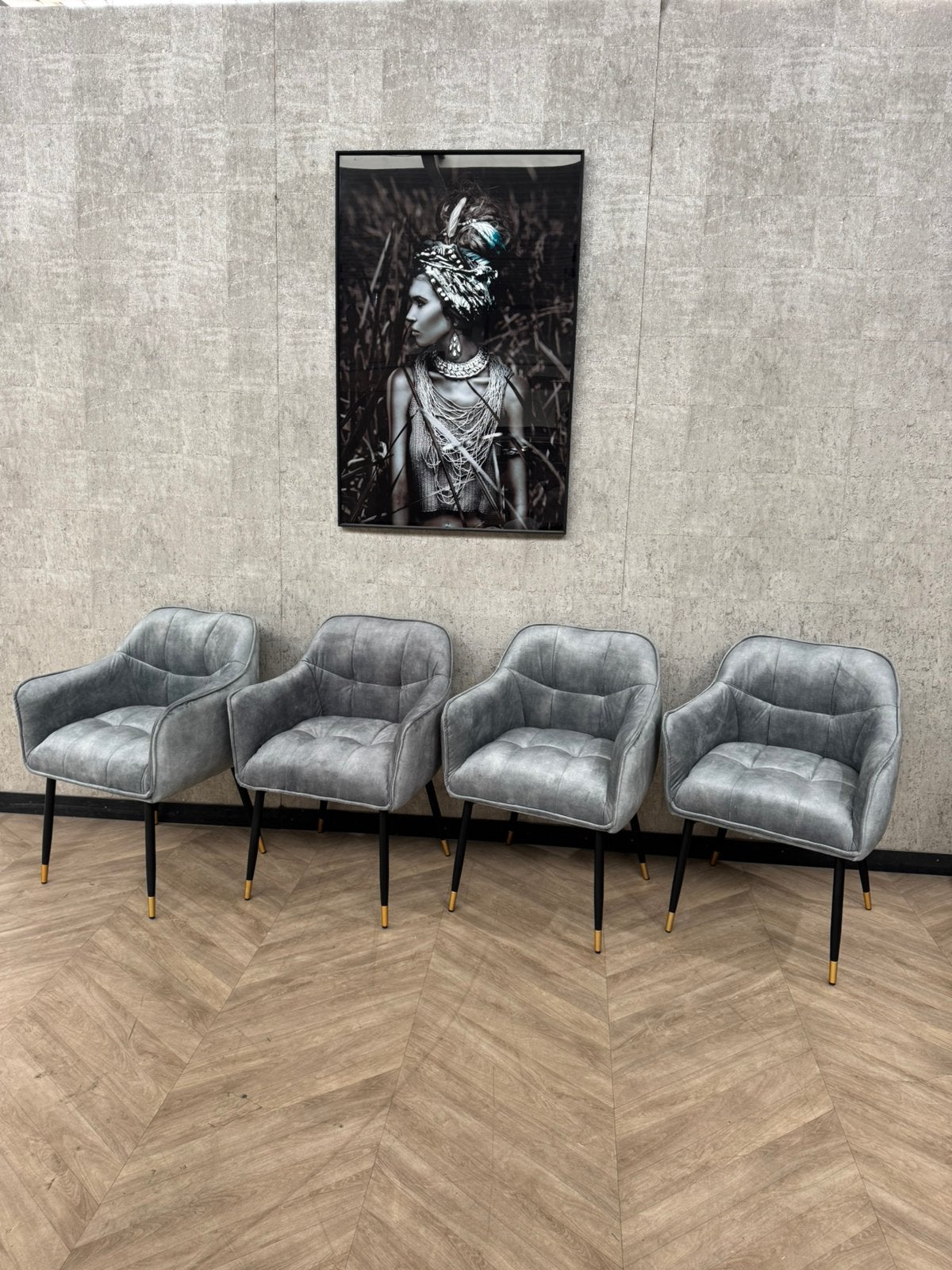 Setje van 4 eetkamerstoelen ijsblauw *showroom, Overige kleuren, Nieuw, Ophalen of Verzenden, Vier