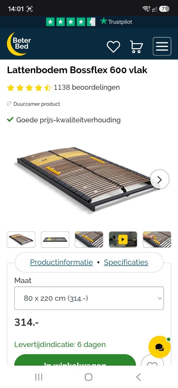 Beter Bed Bossflex 600 lattenbodem 80x220 cm, Ophalen, Tweepersoons, Zo goed als nieuw, Bedbodem