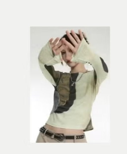 Vintage top Y2K grunge stijl Patchwork design lange mouwen, Kleding | Dames, Ophalen of Verzenden, Nieuw, Lange mouw