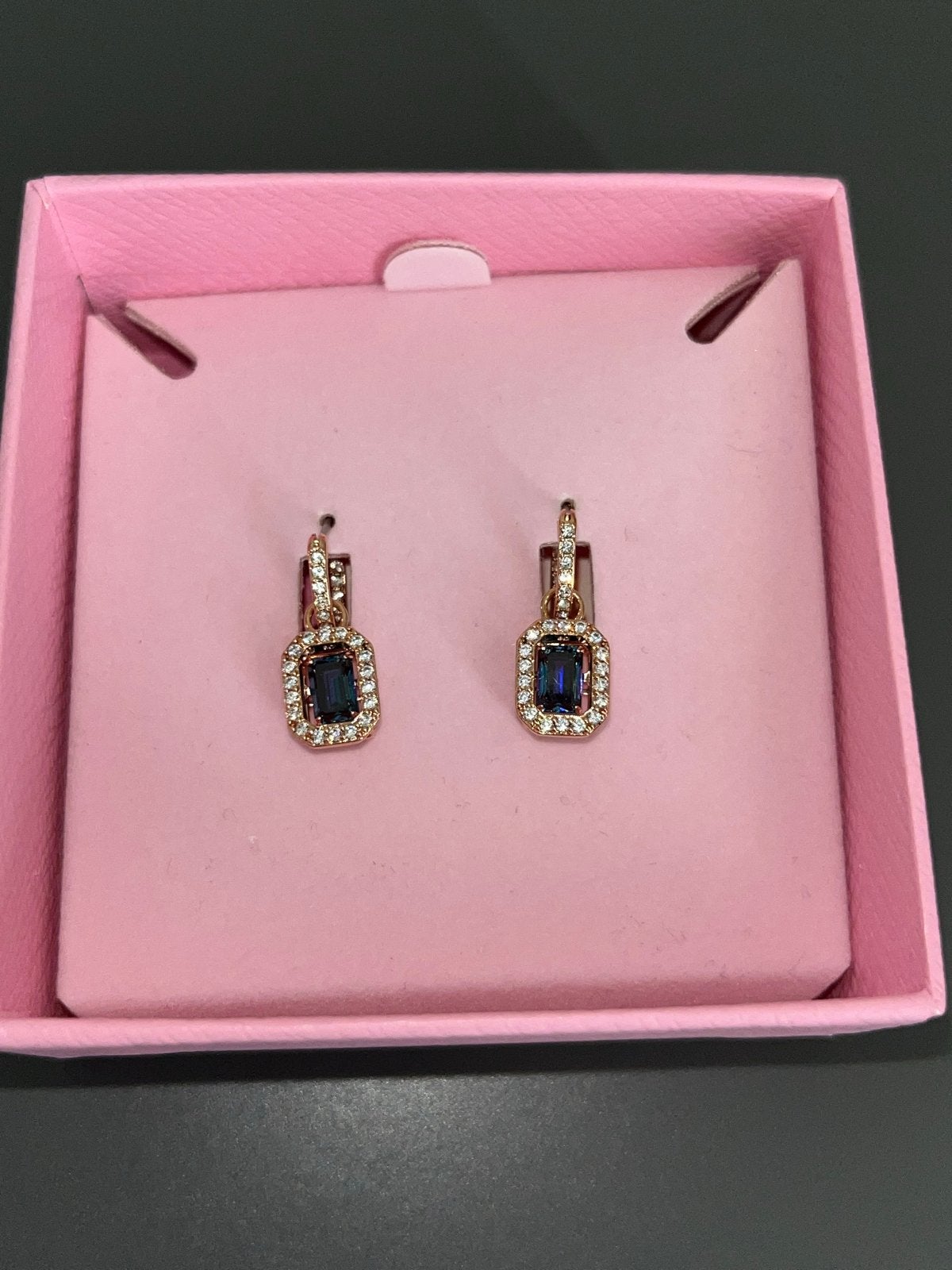 Swarovski oorbellen met blauwe kristallen en strass, Met kristal, Overige materialen, Hangers, Blauw