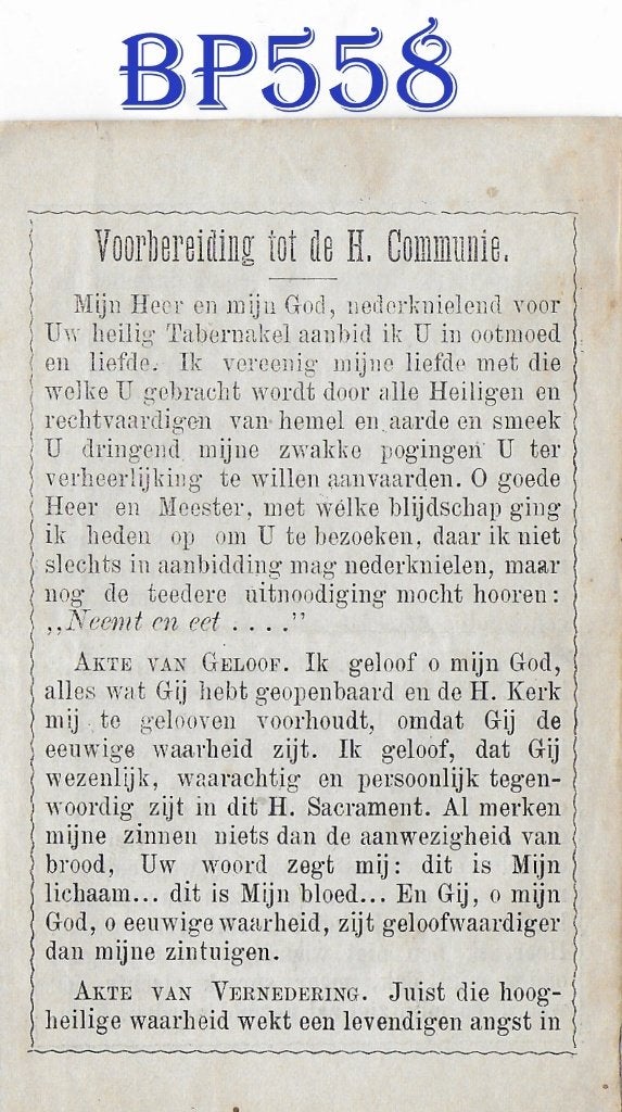 P558 prentje gebed voorbereiding tot de h communie, Ophalen of Verzenden, Gebruikt, Kaart of Prent