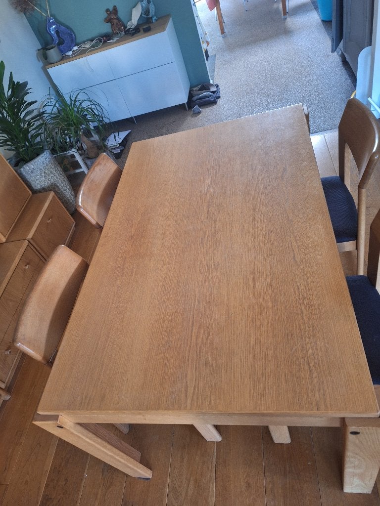 Eikenhouten eettafel met 4 stoelen, Ophalen, Gebruikt, Blank eiken, Eikenhout