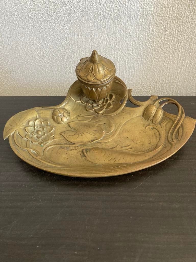Jugendstil inktpot met binnenpot, ca 1900 org. Motieven, Ophalen of Verzenden