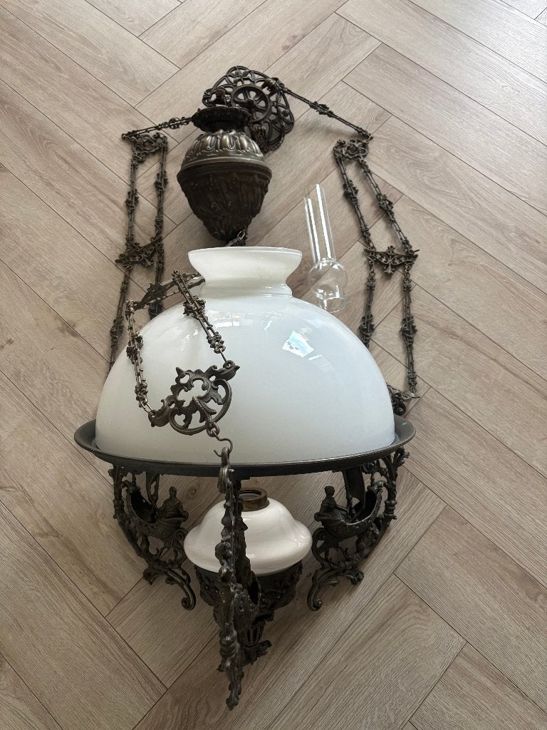 Antieke petroleum hanglamp, schipperslamp / scheepjeslamp., Ophalen
