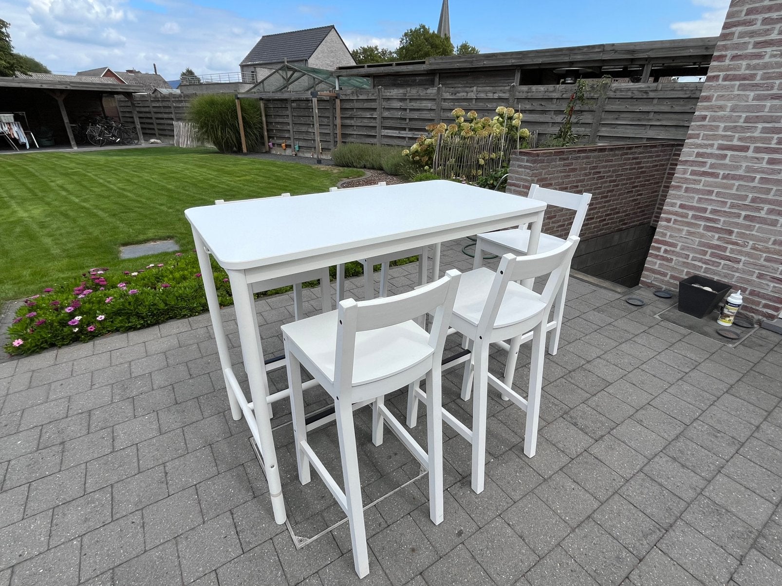 Bartafel met 5 barkrukken, 5 krukken of meer, Ophalen, Gebruikt, 60 tot 90 cm