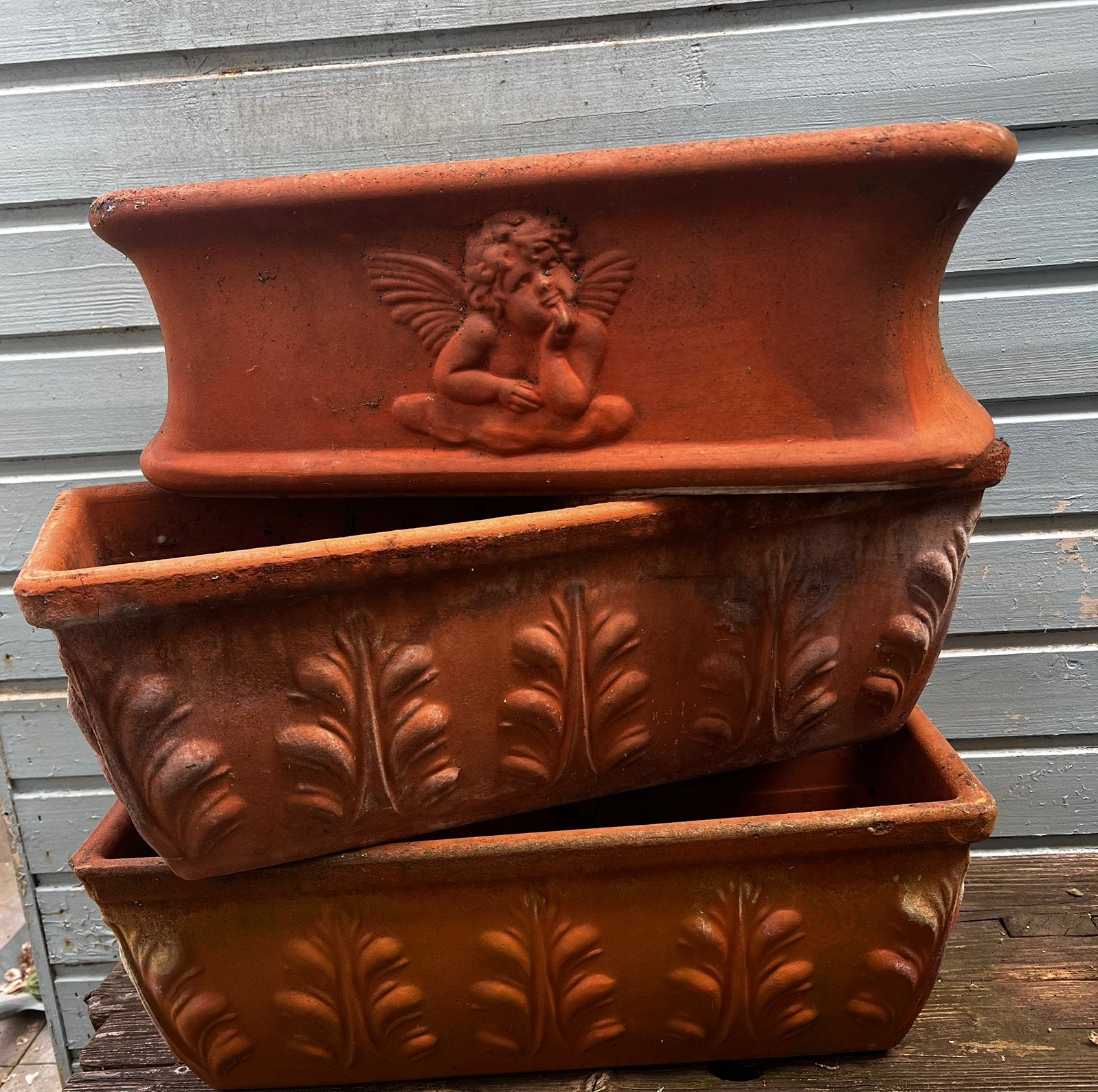 Terracotta zware bloembakken 3 stuks, Ophalen, Gebruikt, Terracotta, Rechthoekig