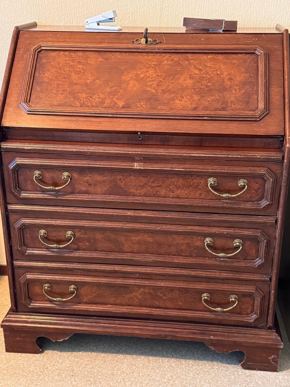 Antiek houten secretaire met lades, Ophalen, Gebruikt