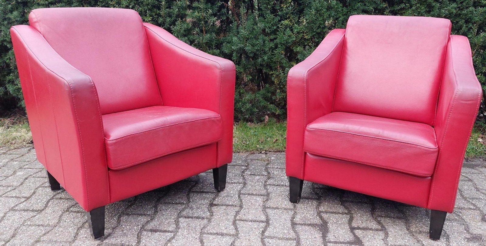 Fauteuils rood 2 stuks, Ophalen, Gebruikt, 50 tot 75 cm, Leer