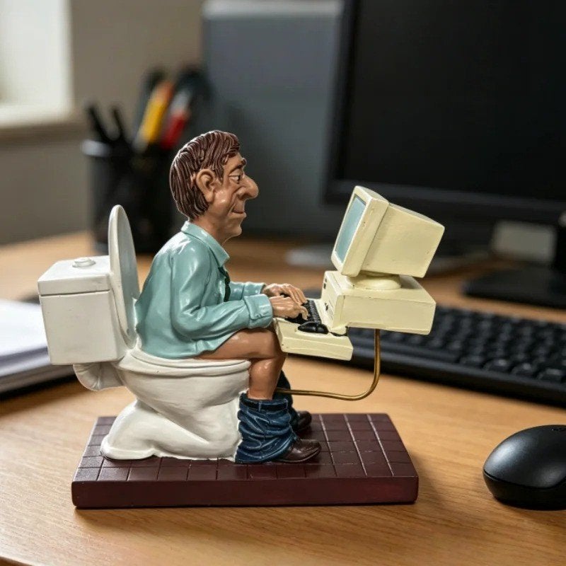 Retro Werken op de WC prachtig decoratief beeldje (16cm), Verzamelen, Beelden en Beeldjes, Ophalen of Verzenden, Nieuw