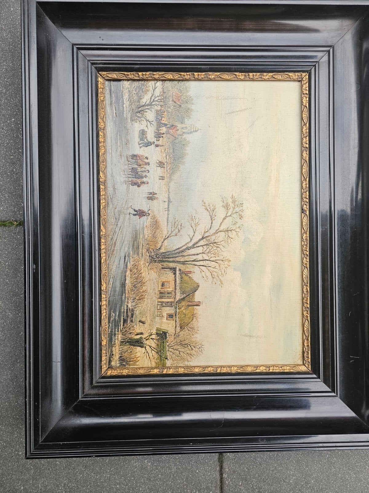 Oud Hollands Winterlandschap Schilderij - Olieverf op Doek, Ophalen of Verzenden