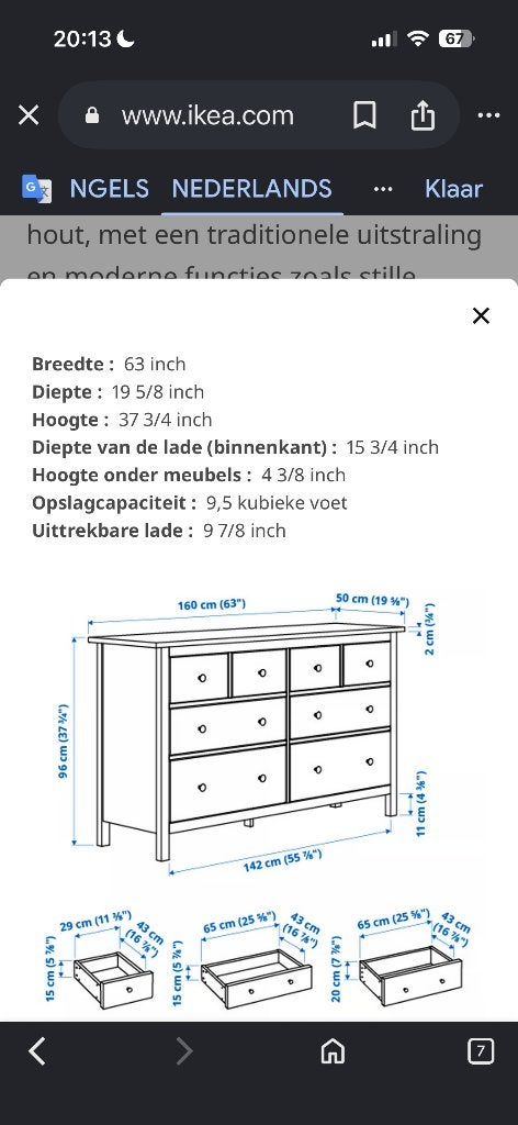Zwart/bruine drossoir/ladekast, Ophalen, 5 laden of meer, 150 tot 200 cm, Zo goed als nieuw