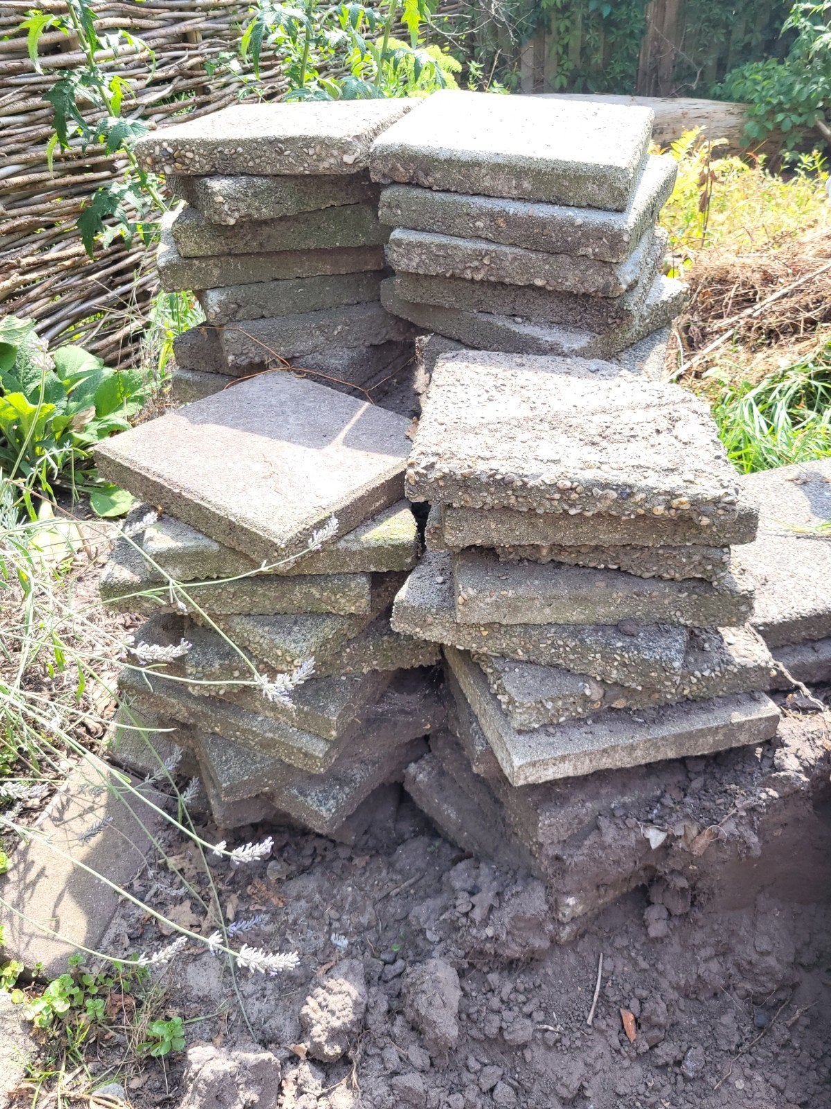 Gratis af te halen: Diverse stapels stoeptegels/tuintegels, Ophalen, Gebruikt, Beton, Terrastegels