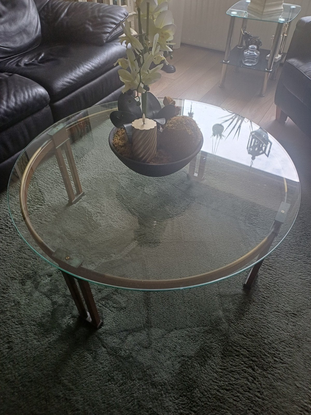 Salontafel met glasplaat, Ophalen, Gebruikt, 100 tot 150 cm, Rond