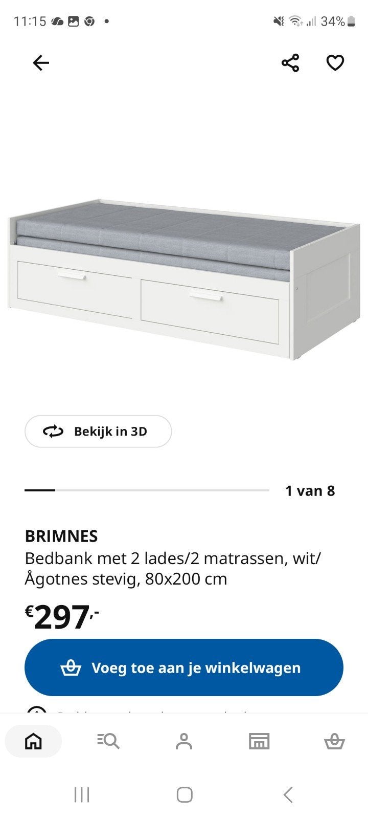 Gratis af te halen: IKEA Brimnes bedbank met lades, Huis en Inrichting, Slaapkamer | Bedden, Gebruikt, Eenpersoons, Wit, Ophalen of Verzenden