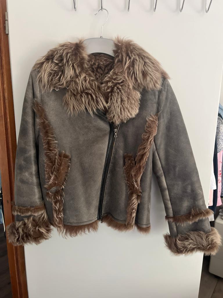 D.bari Shearling lammy coat jas met Bontdetails maat 40, Kleding | Dames, Jassen | Winter, Zo goed als nieuw, Maat 38/40 (M), Grijs