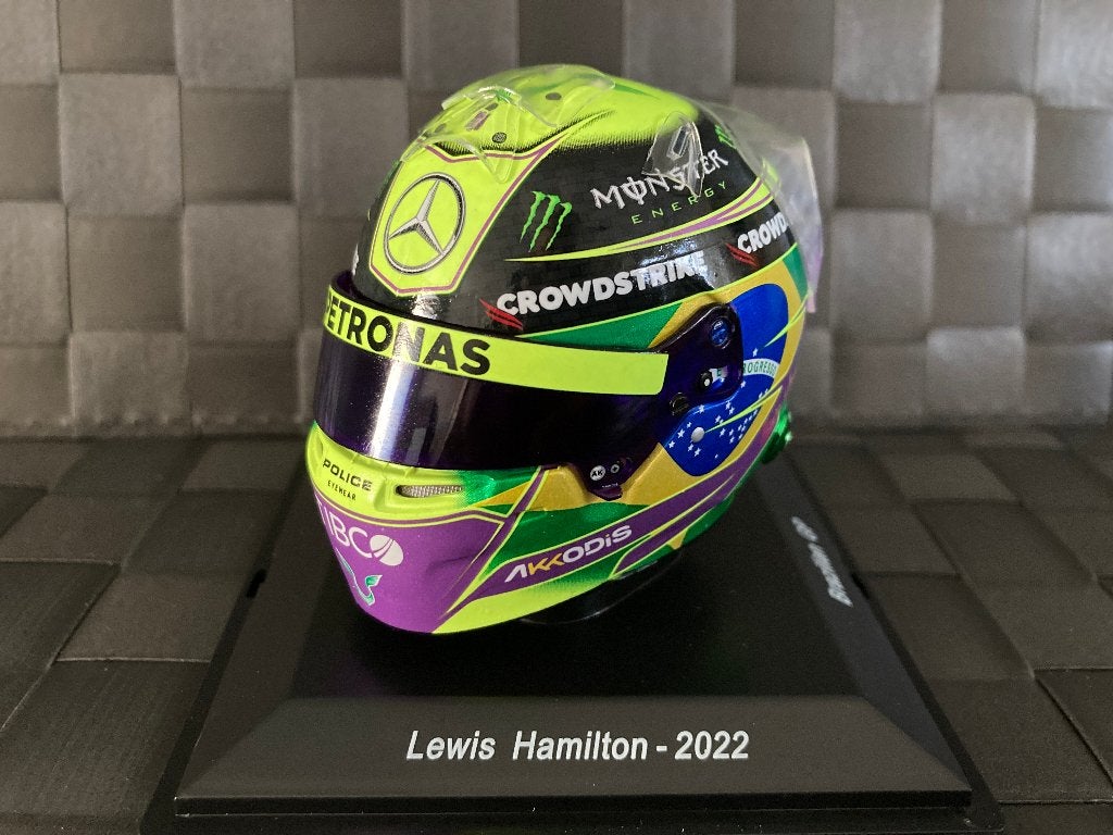 ✅ Lewis Hamilton 1:5 helm 2022 Brazilian GP Mercedes AMG W13, Ophalen of Verzenden, Nieuw, Formule 1