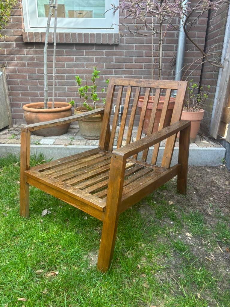 Houten loungestoel, Ophalen of Verzenden, Gebruikt, Hout