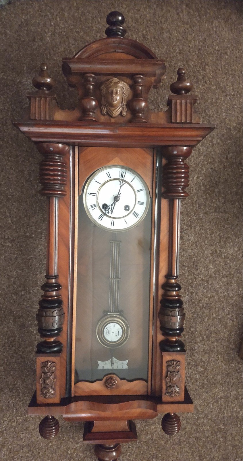 Antieke Regulateur Klok - Werkend met Gongslag, Antiek en Kunst, Ophalen of Verzenden
