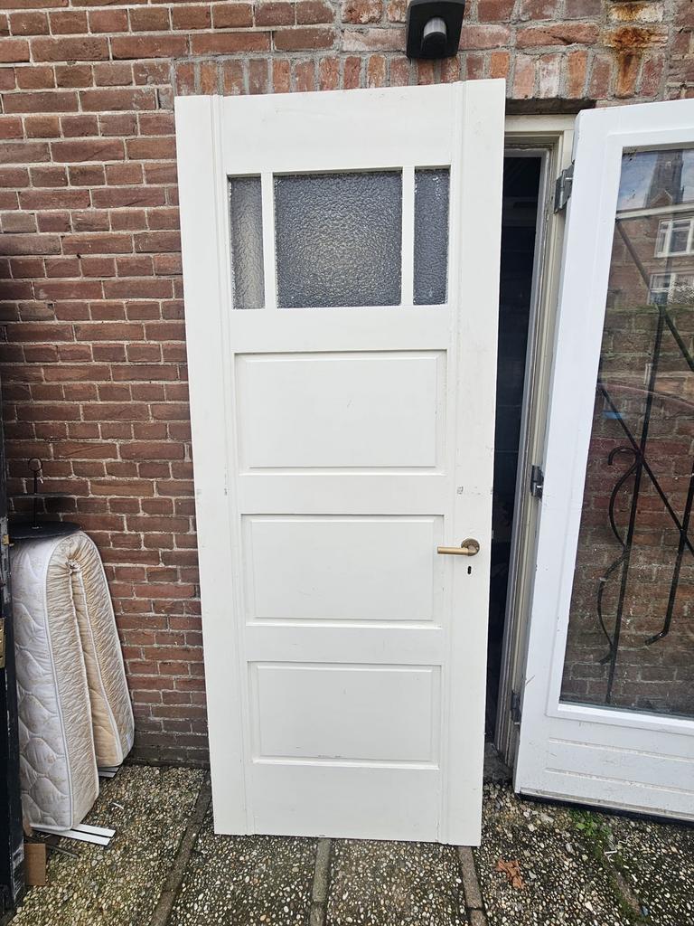 Grenen Binnendeuren, messing deurbeslag jaren 50, Doe-het-zelf en Verbouw, Ophalen, Binnendeur, 200 tot 215 cm, Glas