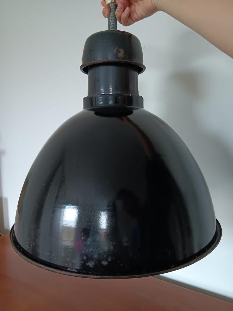 Mooie industriële vintage metalen zwarte hanglamp, Huis en Inrichting, Lampen | Hanglampen, Ophalen of Verzenden, Zo goed als nieuw