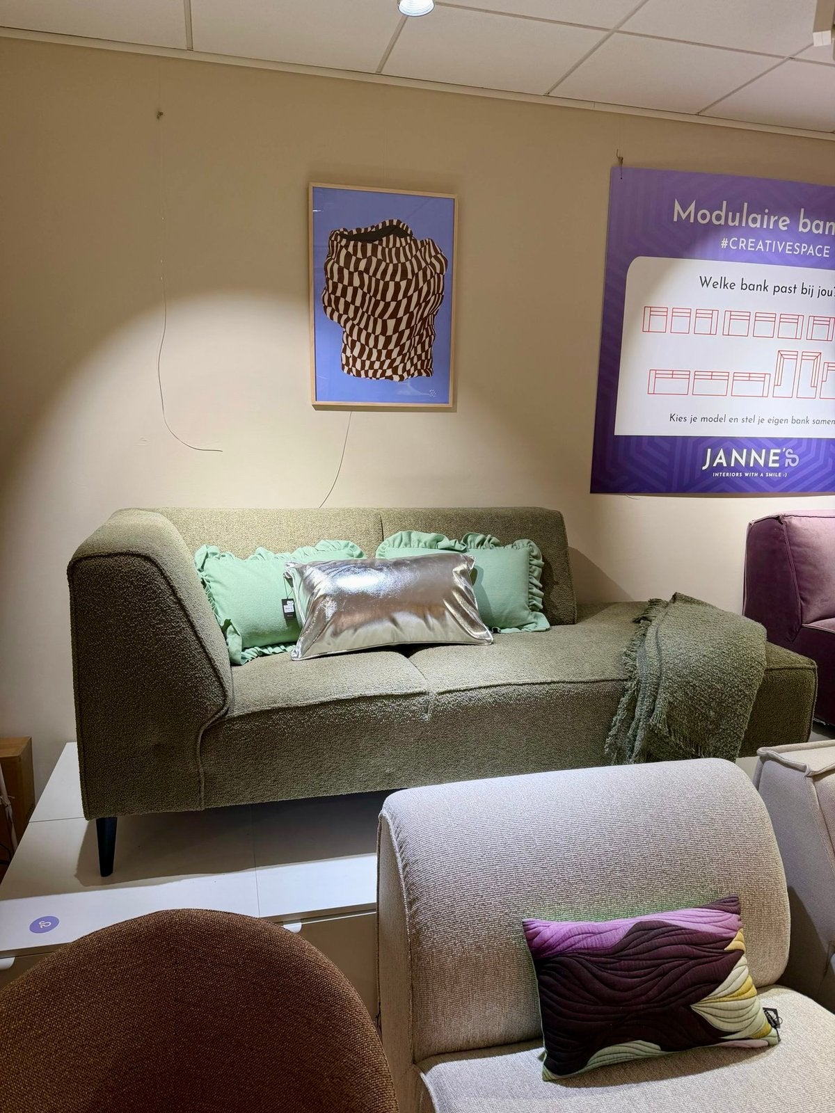 Sevn - Chaise longue Annabeth, Groen, Sevn, 150 tot 200 cm, 75 tot 100 cm, Rechte bank