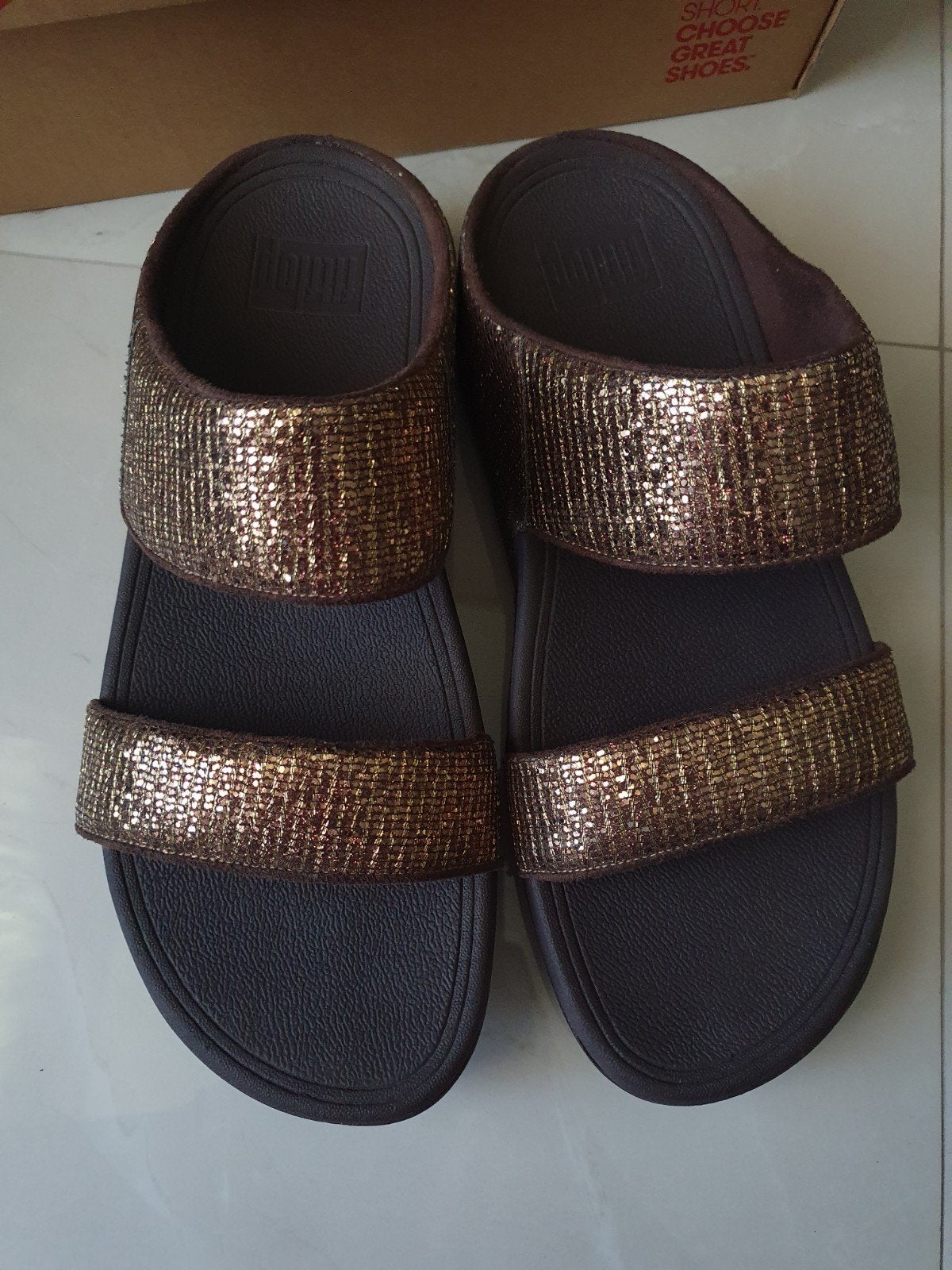 FitFlop slippers met glitterbandjes, maat 38 een keer gedrag, Slippers, Bruin, FitFlop, Ophalen of Verzenden