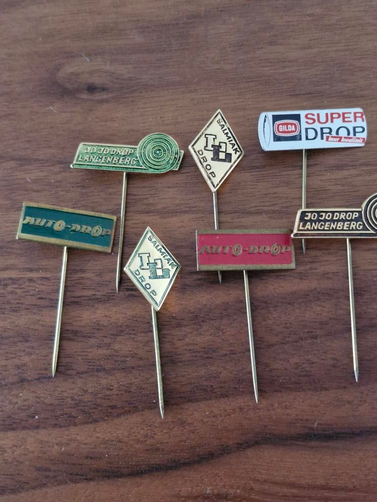 4Vintage Snoep Reclame Speldjes - Langenberg, Gilda, Salmiak, Verzamelen, Ophalen of Verzenden, Gebruikt, Gebruiksvoorwerp