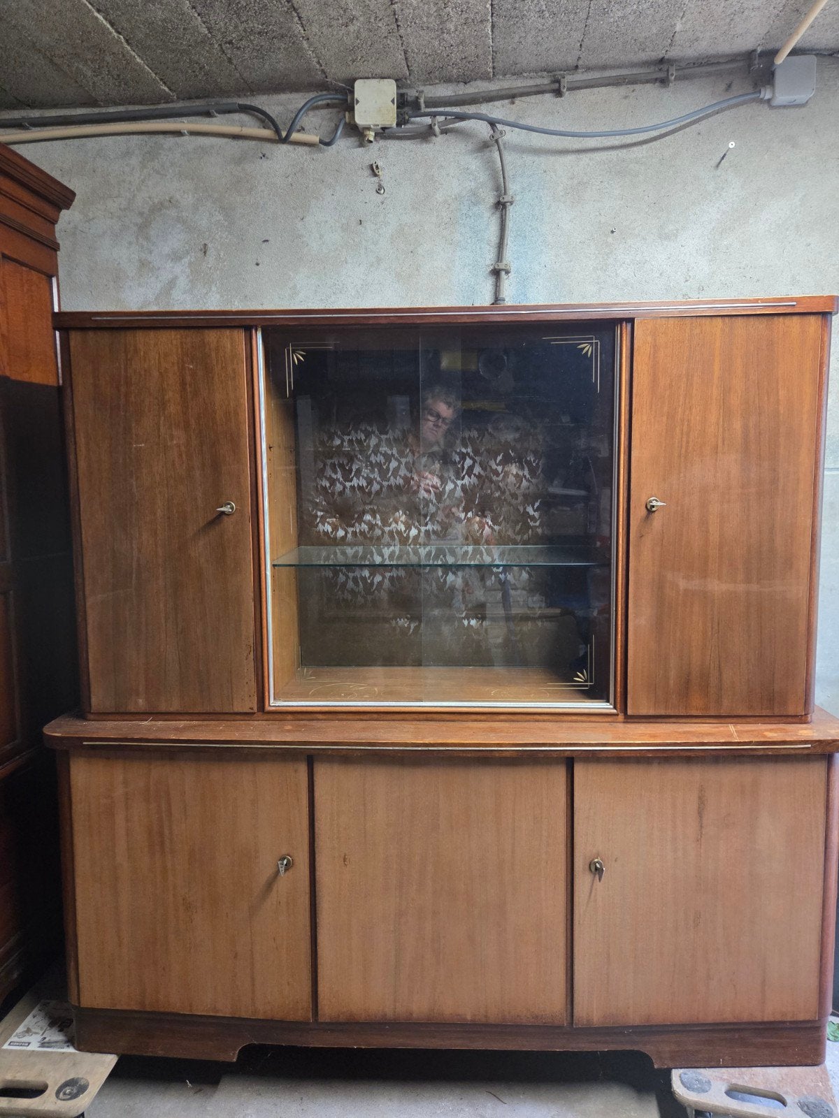 Vintage Houten Dressoir met Vitrinekast, Huis en Inrichting, Kasten | Vitrinekasten, Ophalen, Gebruikt, Met deur(en), Glas