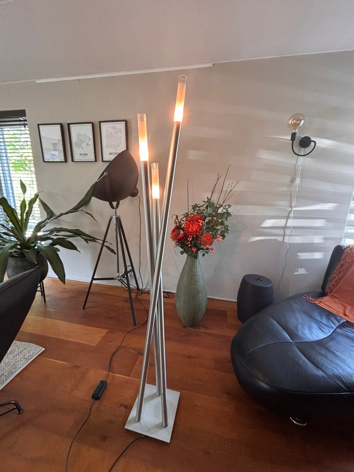Mat chrome vloerlamp met dimmer, Ophalen, Gebruikt, Metaal, Modern