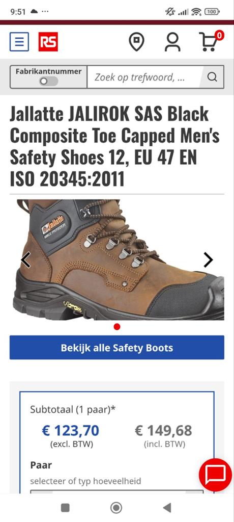 Jallatte jalirok maat 45, Ophalen of Verzenden, Nieuw, Zwart, Werkschoenen
