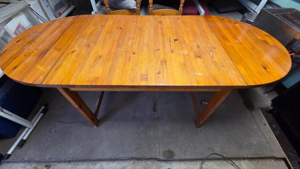 Grenen eettafel met 5 stoelen, Ophalen, Gebruikt, 200 cm of meer, 50 tot 100 cm