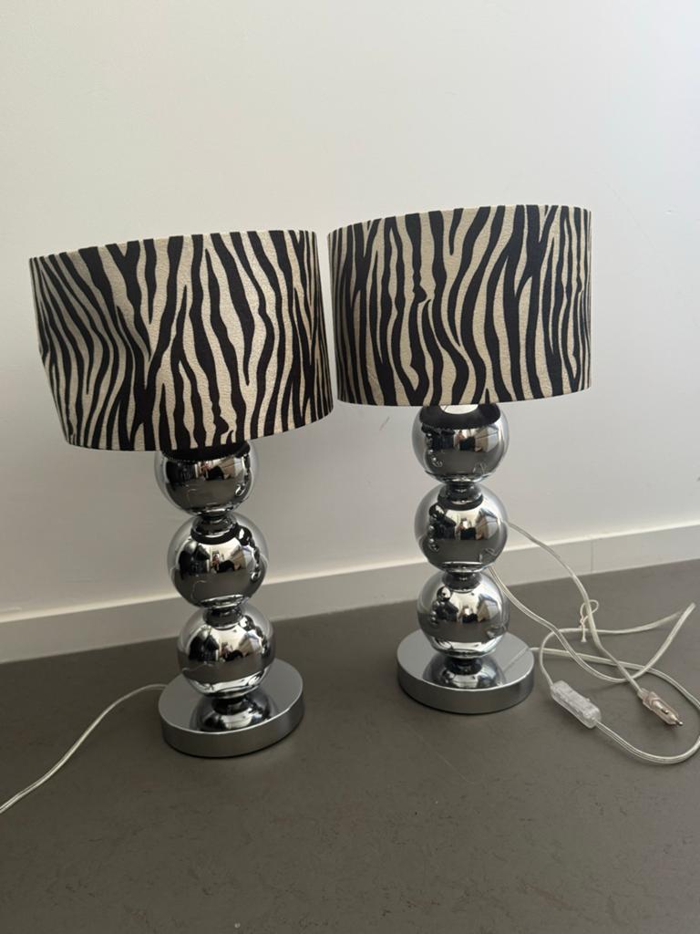 Set van 2 tafellampen met zebraprint kappen, Ophalen of Verzenden, Zo goed als nieuw, Metaal