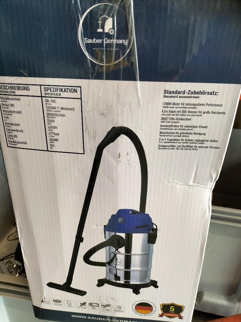 Sauber SB-30L Industriële Nat- & Droogzuiger1200W|Stofzuiger, Witgoed en Apparatuur, Stofzuigers, Overige merken, Nieuw, Ophalen of Verzenden