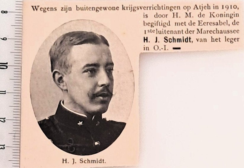 Leger Indië 1911; H.J.Schmidt krijgt Eresabel voor Atjeh-ver, Verzenden, Voor 1940, Gebruikt, Overige onderwerpen