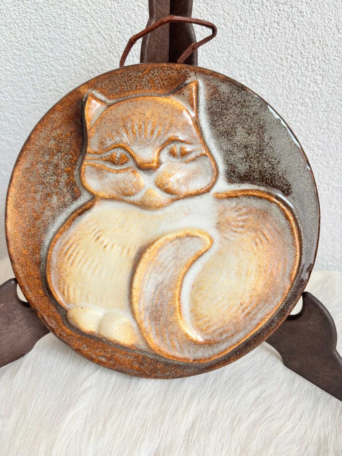 Vintage wandbord Steuler Keramik West-Germany 20 cm poes, Ophalen of Verzenden