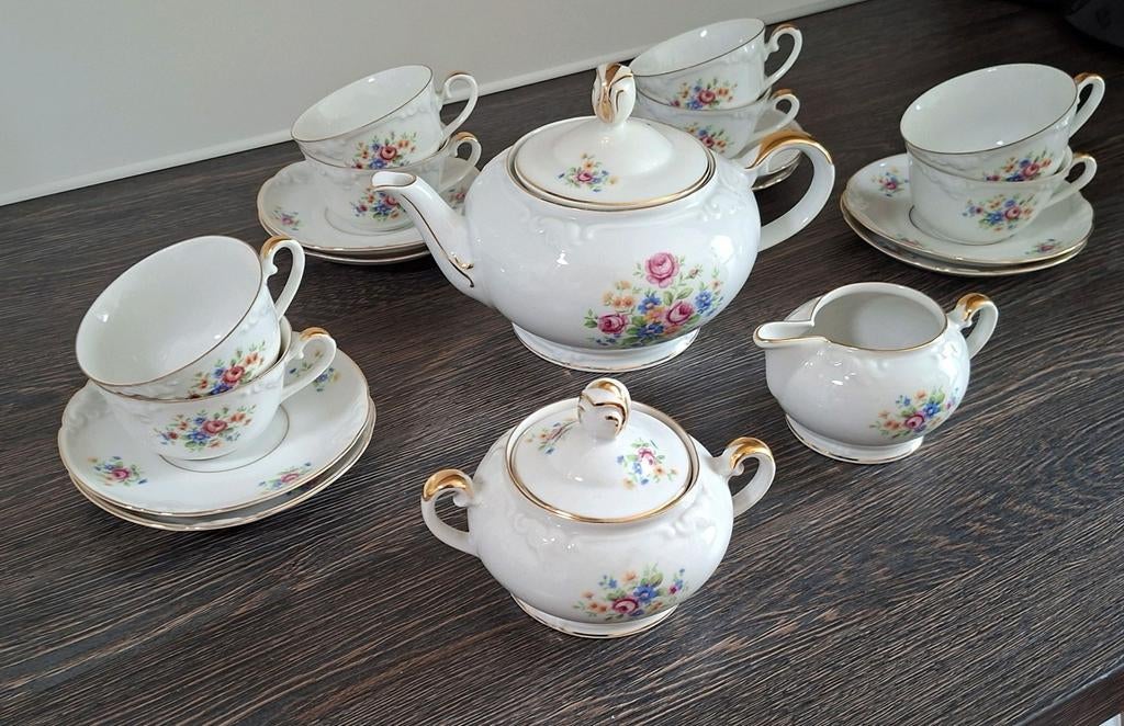 Oud theeservies met 8 kopjes van Ruben Mettertijd Bavaria, Ophalen of Verzenden