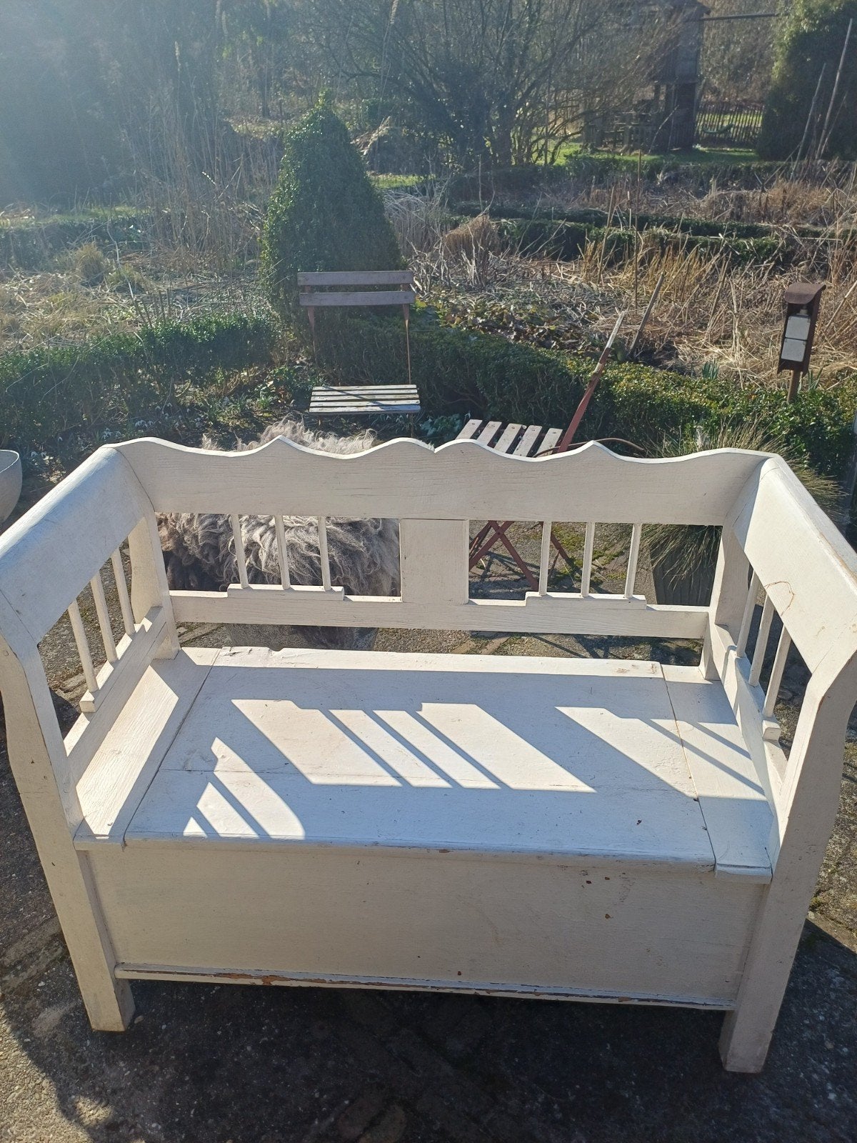 Brocante halbankje 115 cm breed met bergruimte, Ophalen