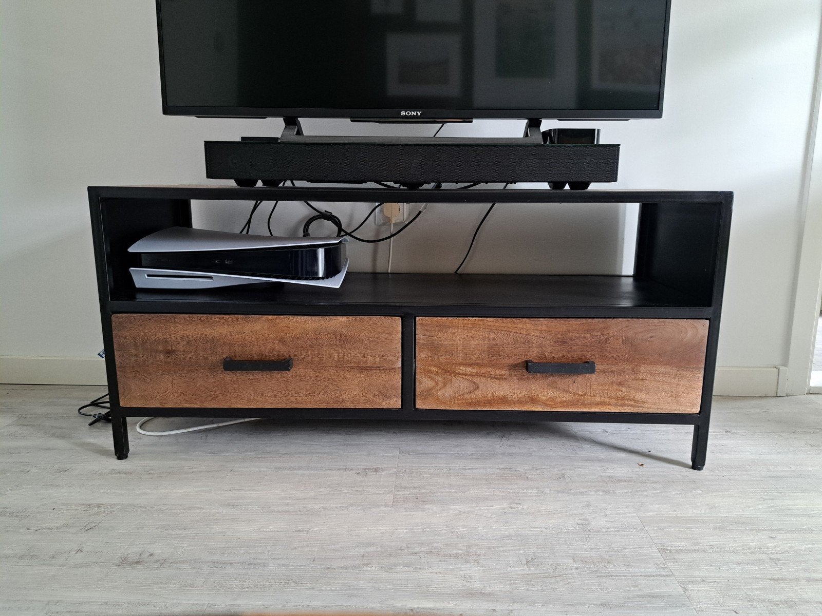 TV-meubel met 2 laden en open vak Mango Hout, 110x40x51cm, Ophalen, 25 tot 50 cm, 100 tot 150 cm, Minder dan 100 cm