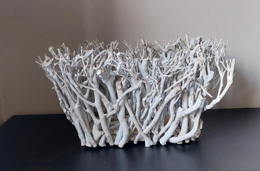 Decoratieve mand van wit hout, Ophalen, Mand, Zo goed als nieuw, Rechthoekig