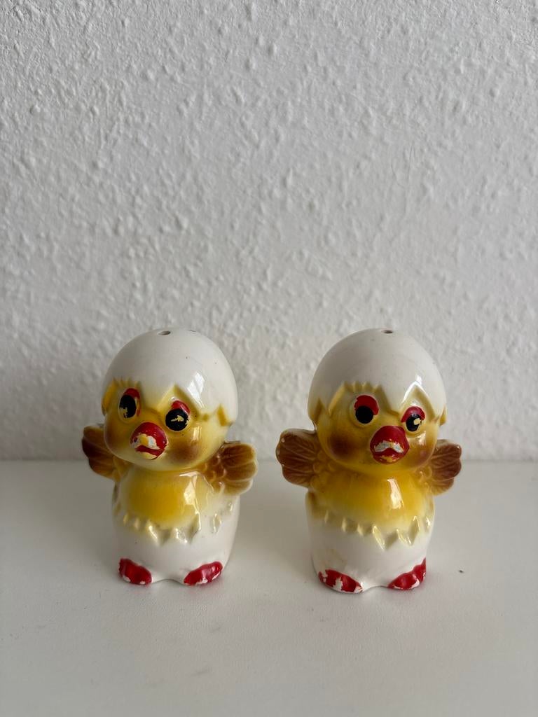Vintage Kuiken Peper- en Zoutstel - Keramiek, Geel, Ophalen of Verzenden, Overige materialen, Overige typen