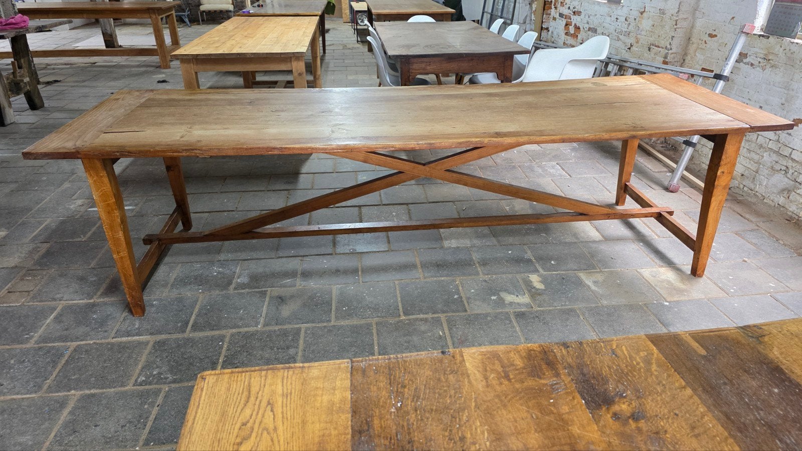 Stoere, geleefde kloostertafel / boerentafel (300 x 100 cm), Gebruikt, 200 cm of meer, Ophalen of Verzenden, 200 cm of meer