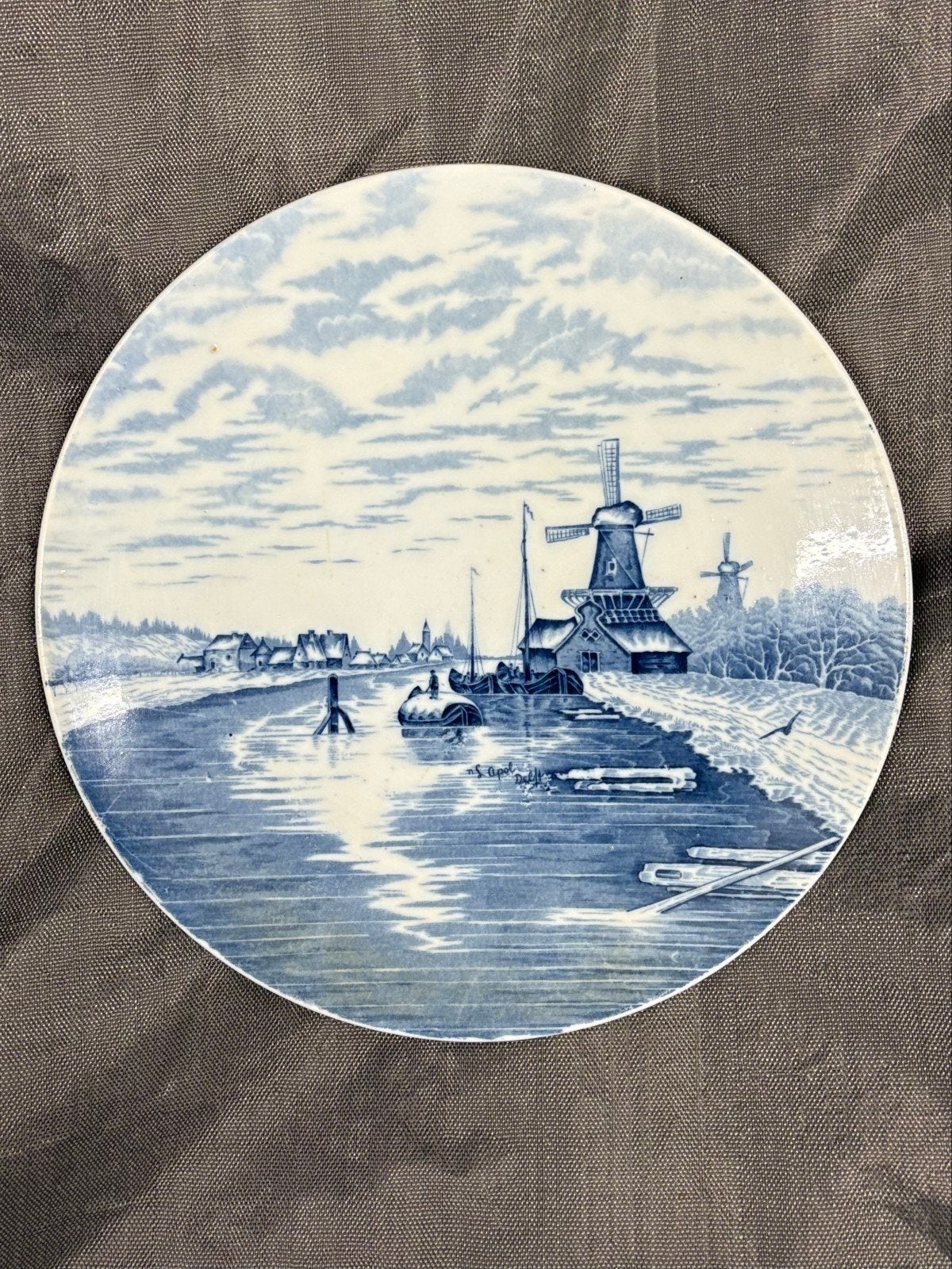 Delfts Blauw Wandbord - Molenlandschap, Ophalen of Verzenden