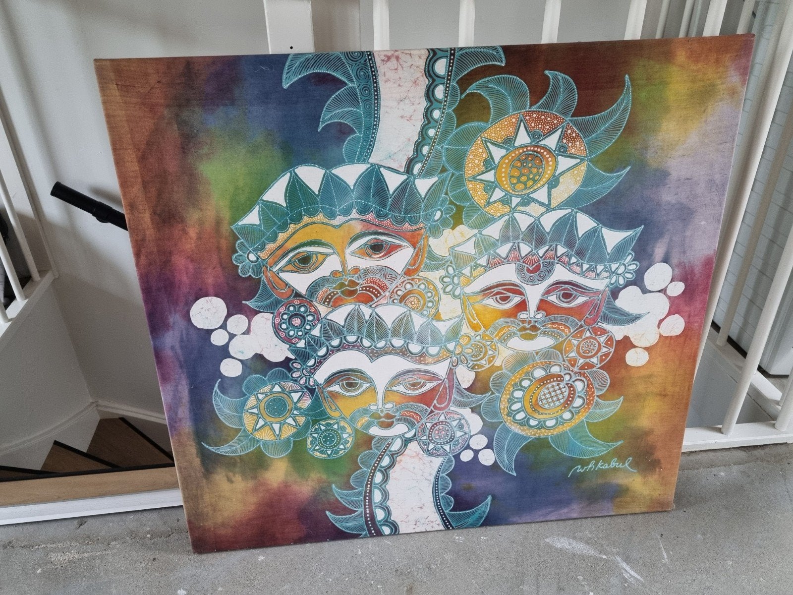 Uniek Indonesisch Batik Schilderij op Opgespannen Doek, Ophalen, Indonesië, Meerkleurig, Handgemaakt