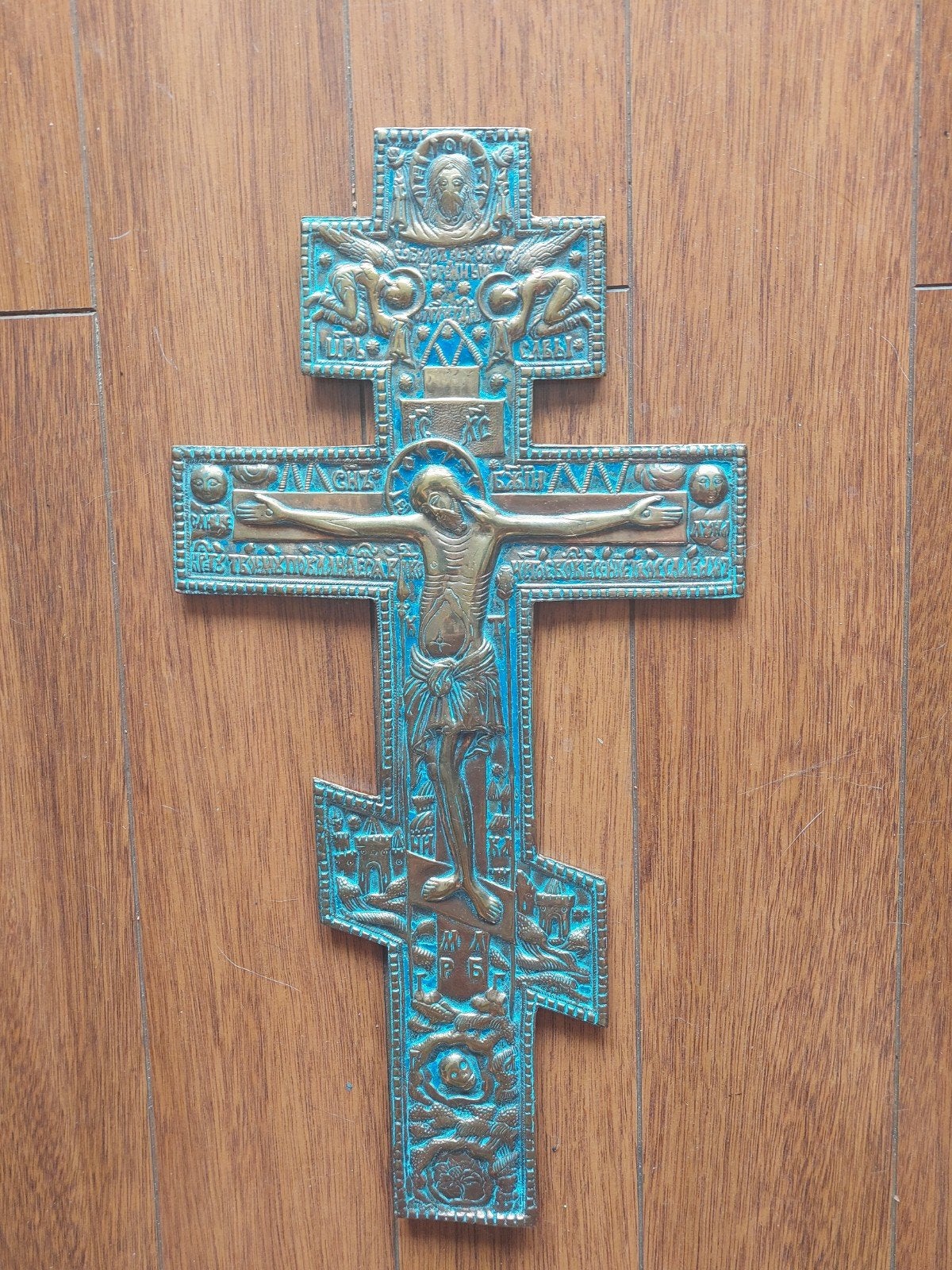 Antiek Russisch Orthodox Zegenkruis, 38 cm, Antiek en Kunst, Antiek | Religie, Ophalen of Verzenden