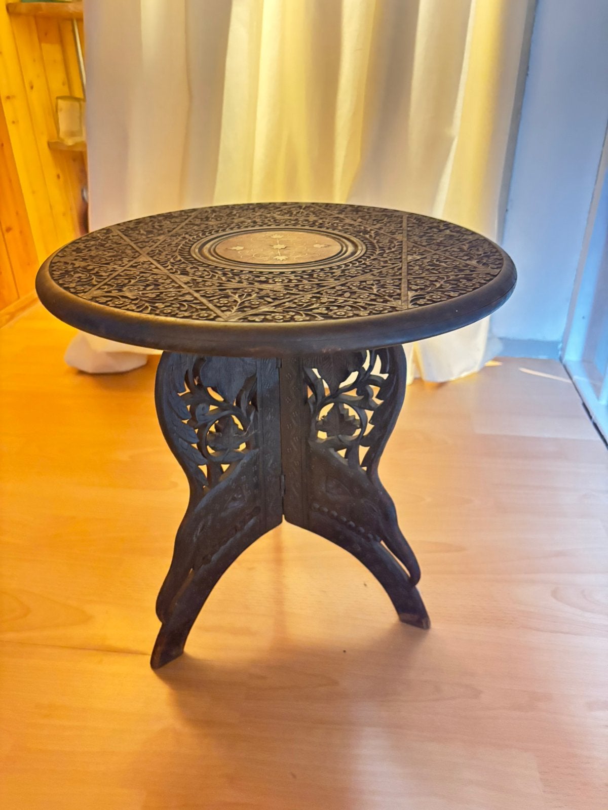 Oosterse Bijzettafel van Massief Hout  Ø 38 cm, Hoogte 38 cm, Ophalen