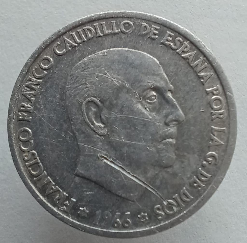 Spanje 50 centimos 1966 misslag  Off-centre, Ophalen of Verzenden, Overige landen, Losse munt